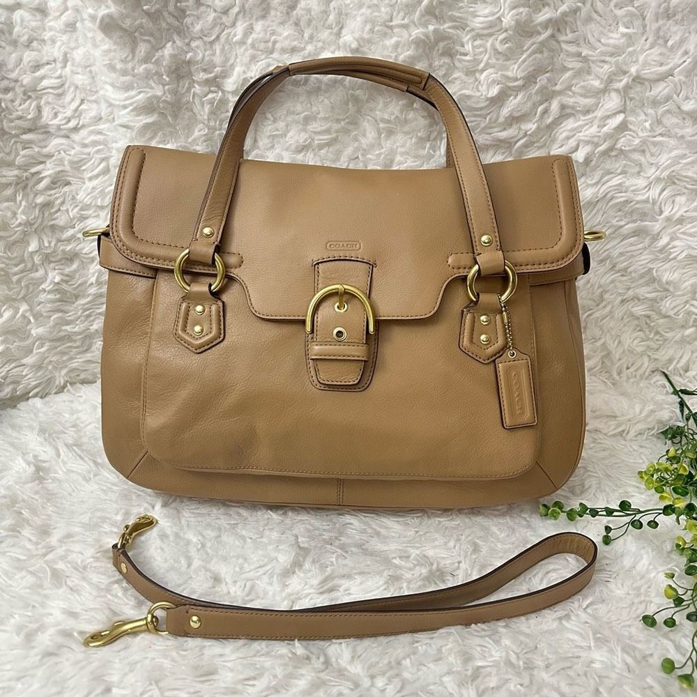 Coach Tan Leather Buckle Satchel with Removable Strap